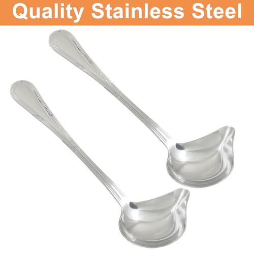 2 Pack 7.9 Inch Gravy Ladle Drizzle Spoon, Stainless Steel | Mini Sauce Ladle, Pouring Spout, 1 oz Capacity, For Gravy, Sauce, Soup & Dressing