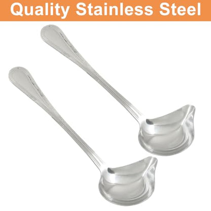 2 Pack 7.9 Inch Gravy Ladle Drizzle Spoon, Stainless Steel | Mini Sauce Ladle, Pouring Spout, 1 oz Capacity, For Gravy, Sauce, Soup & Dressing
