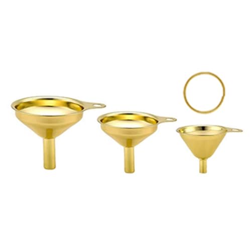 Stainless Steel Funnel, 3 Pack Gold Metal Kitchen Funnel Set, Food Grade Kitchen Gadgets Accessories, Mini Funnels for Filling Bottles, Liquid Transfer, Cooking, Car Oil, Lab Use