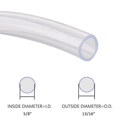 DERNORD PVC Tubing 5/8"ID X 13/16"OD Flexible Clear Vinyl Hose 10 Feet for Food Grade - size: 10 Feet, style: 5/8"ID X 13/16"OD