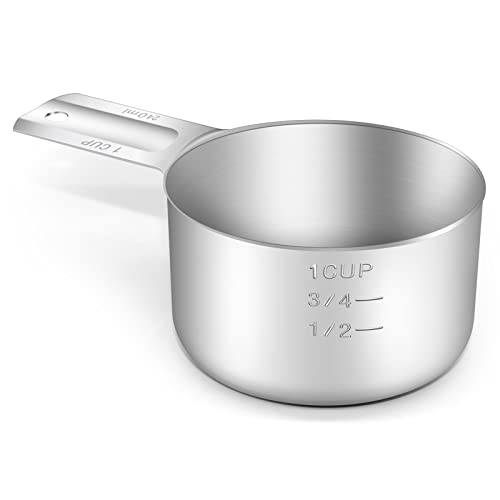 1PCS 1Cup (240ml, 8oz) Single Measuring Cup, Stainless Steel Measure Scoop, Metric and US Measurement, Dishwasher Safe - size: 1cup|240ml|8oz