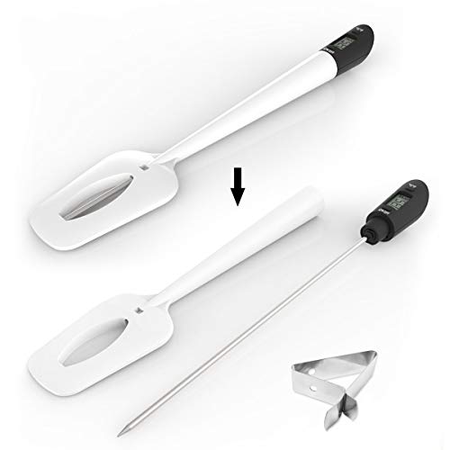 Efeng Digital Candy Thermometer Spatula Thermometer Meat Thermometer with Pot Clip & 9" Probe – Fast Instant Read Digital Food Thermometer for Candy Chocolate Jam Meat, BPA Free Silicon Frying - color: White black