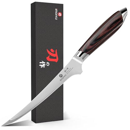 imarku 8 Inch Fillet Knife, Razor Sharp Boning Knife with Japanese High Carbon Stainless Steel, Professional Filet Knives for Precision Meat Cutting Deboning Fish Fillting, Ergonomic Pakkawood Handle - color: Chestnut