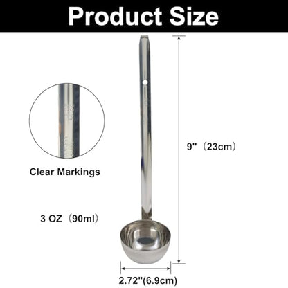 3 Oz Stainless Steel Ladle, 3 Pcs, 9" Long Handle Length | 2.72" Bowl Diameter, Sturdy Soup Ladle, For Stirring, Portioning and Serving, Soup and Stew, Restaurants and Home - size: 3 oz