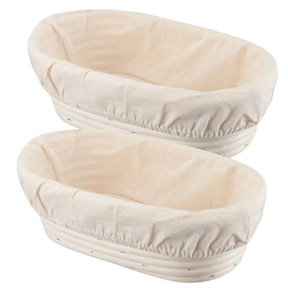 Dimpola Banneton Bread Proofing Basket Banneton Basket Set Sourdough Proofing Basket Round Proofing Bowls Handmade Rattan Baskets and Liners (Oval 10 inch set of 2) - style: Oval 10 inch set of 2