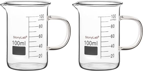 stonylab Glass Beaker with Handle, Borosilicate Glass Graduated Low Form Griffin Beaker with Handle and Pouring Spout, 100 ml (Pack of 2) - size: 100 ml (Pack of 2)