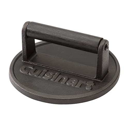 Cuisinart 6.5" Cast Iron Smashed Burger Press, Round Flat Edge Grill Press for Crispy Smash Burgers, Burger Tool for Grill and Griddle Accessories, for BBQs and Tailgates - color: Cast Iron