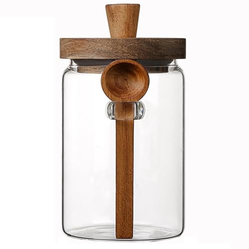 Coriario 24 OZ Glass Jar with Airtight Lid Spoon Clear Glass Storage Jars Wooden Lids Wide Mouth Glass Coffee Canister for Food Kitchen Candy Sugar Cookie Tea Decorative - color: clear-24oz