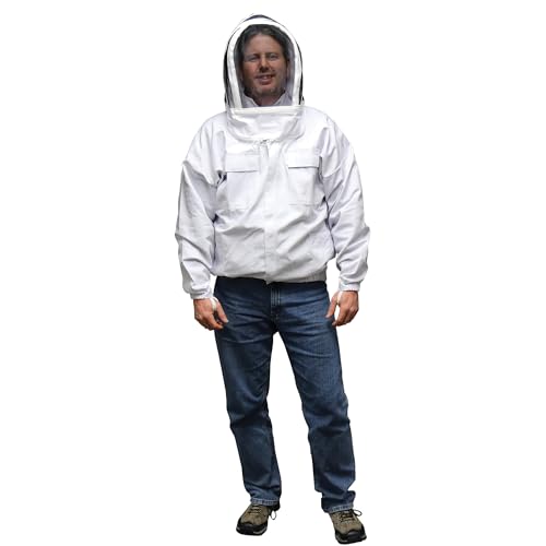 Mann Lake Economy Hooded Beekeeping Jacket, Lightweight Protective Bee Gear with Hooded Veil, Cool & Breathable, Ideal for Warm Weather, Budget-Friendly Beekeeper Outfit for Beginners, Medium - size: Medium
