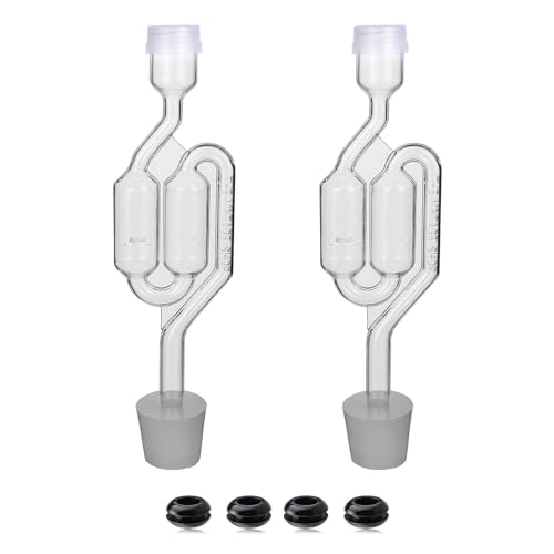 Bubble Airlock Set, 2 Airlocks for Fermenting, 2 Drilling #6 Stoppers and 4 Airlock Grommets, Used for Brewing Wine, Beer, Sauerkraut, Pickles, Etc. Fermentation Bubbler Airlock - color: Bubble airlock-2 PCS