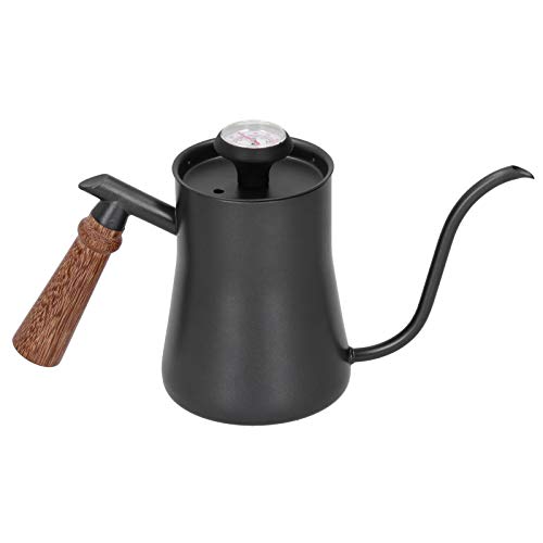 TOPINCN Stainless Steel Coffee Pot 650ml Long Narrow Spout Kettle with Thermometer for Coffee Lovers (650ml black)