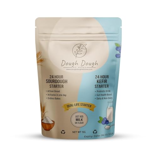 Sourdough & Kefir Starter Culture: All-In-One – Dual Life 24-Hour Rapid Fermentation – Makes Bread & Probiotic Milk – All-Natural, Active Live Cultures