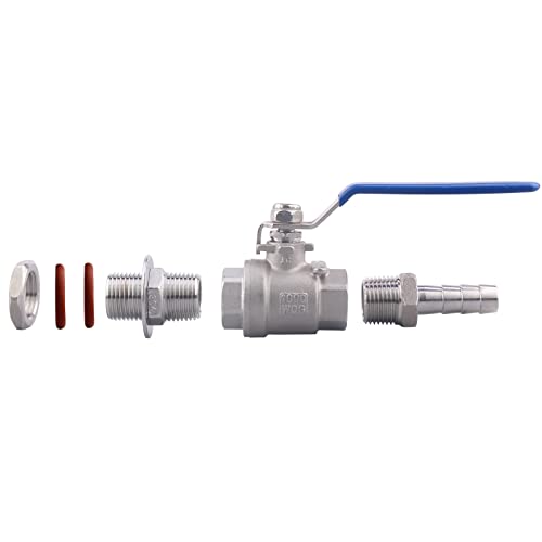 DERNORD 1/2 Inch Stainless Steel Ball Valve Weldless Bulkhead For Home Brew Kettle (1/2 NPT to 1/2 Barb Hose) - size: 1/2" NPT to 1/2" Barb Hose, style: Pack of 1