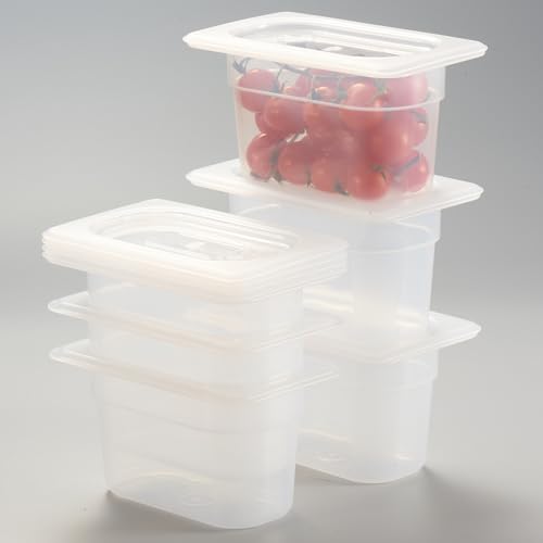 CURTA 6-Pack 1/9 Size 4" Deep Food Pan with Handled Lid – NSF Listed Commercial-Grade Translucent Polypropylene, Stackable Freezer-Safe Storage for Restaurants, Catering & Buffets - color: 1/9 Size, size: 4" Deep Pan (Handled Lid)