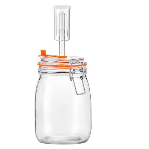 JILLMO Fermentation Jar, 1.1 Liters Glass Fermenting Kit for Making Sauerkraut, Hot Sauce, Mead, Cider and More, Pack of 2