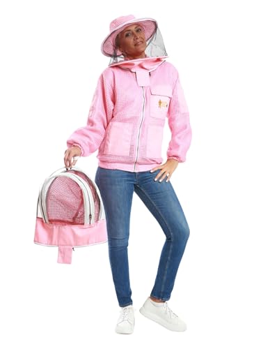 -- Beekeeping Fully Ventilated Jacket in Multi-Color with Round Veil (M, Pink with Two Veils) - color: Pink With Two Veils, size: Medium