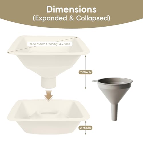 HOOMESUN Extra Large Silicone Funnel for Harvest Right Freeze Dryer, 12" Wide Mouth Fits All Trays, Reinforced Stable Stand with Adjustable Height, Collapsible Non-Stick, for Mylar Bags & Jars (White)