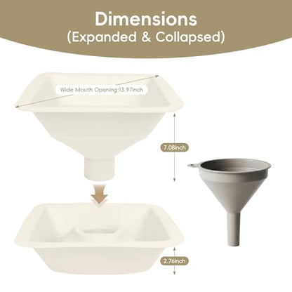 HOOMESUN Extra Large Silicone Funnel for Harvest Right Freeze Dryer, 12" Wide Mouth Fits All Trays, Reinforced Stable Stand with Adjustable Height, Collapsible Non-Stick, for Mylar Bags & Jars (White)