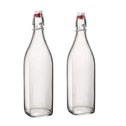 Bormioli Rocco 33.75oz Swing Bottle (Set of 2) - Reusable Glass with Airtight Leakproof Swing Tops, BPA-Free Office Water Bottle, Great for Homemade Syrups, Dressings, Infused Oils, Fresh Juices - size: 33.75 Oz.