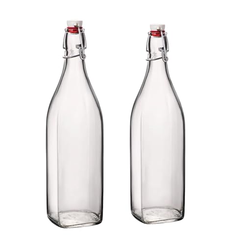 Bormioli Rocco 33.75oz Swing Bottle (Set of 2) - Reusable Glass with Airtight Leakproof Swing Tops, BPA-Free Office Water Bottle, Great for Homemade Syrups, Dressings, Infused Oils, Fresh Juices - size: 33.75 Oz.