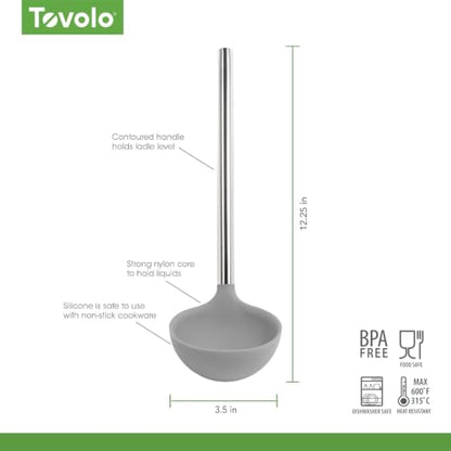 Tovolo Silicone Ladle With Stainless Steel Handle Deep Soup Ladle for Cooking Canning Serving Soup Punch Stew Sauce, Large Kitchen Utensil Spoon Dishwasher Safe BPA Free Silicone Oyster Gray - color: Oyster Gray