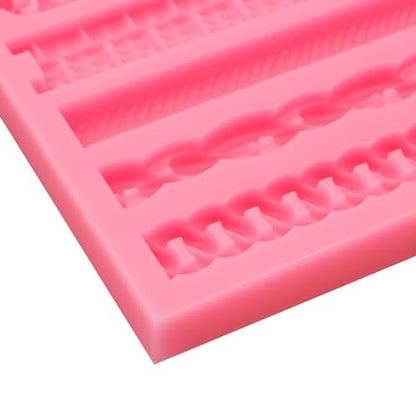 Chain and Rope Pattern Silicone Mold, 6 Designs, Pink Fondant Decorating Tool - color: pink(M17)