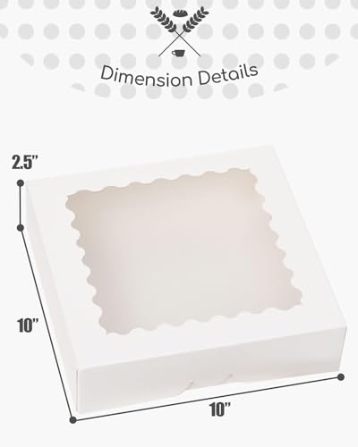 qiqee Auto-pop Up White Pie Boxes with Window 10x10x2.5 inch 20Packs Cookie Donut Bakery Box - color: White, size: 10"x10"x2.5"/20 Pcs