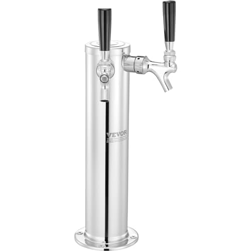 VEVOR Kegerator Tower Kit, Dual Taps Beer Conversion Kit, Stainless Steel Keg Beer Tower Dispenser with Dual Gauge CGA320 Regulator & D-System Keg Coupler, Self-Closing Spring for Party Bar Home - style: Dual Faucets Beer Tower