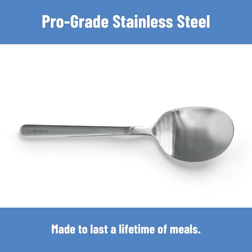 Misen Serrated Chef Spoon – Stainless Steel Multipurpose Cooking Spoon with Cutting Edge for Slicing Avocados Scooping Casseroles Breaking Ground Meat and Serving at the Table - style: Serrated Spoon