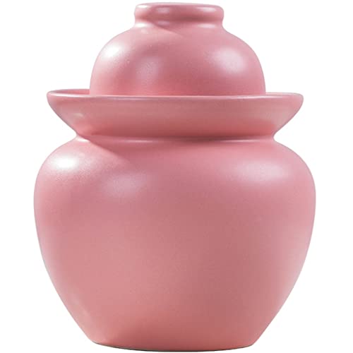 Fermenting Jars Water Seal Household Multi-capacity Options Pickle Jar, Double Lid Water Seal Kimchi Jar, Chinese Style Thickened Ceramics Grain Storage Barrel (Color : Pink, Size : 1.5kg) - size: 1.5kg