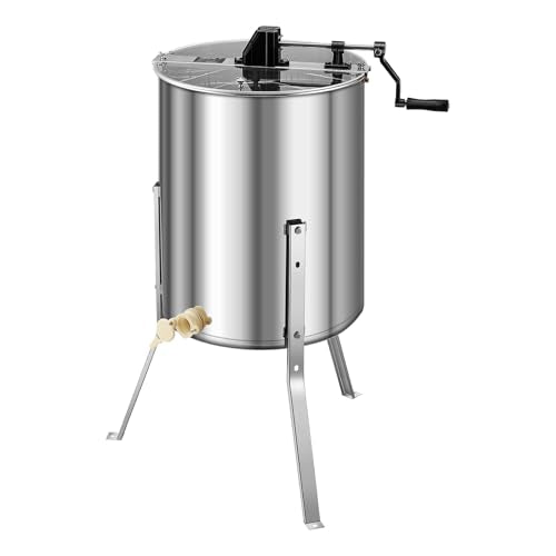 VEVOR Honey Extractor, 4/8 Frame Manual Honey Extractor with Transparent Lid, Stainless Steel Honeycomb Drum Spinner with Height Adjustable Stand, Honeycomb Extraction Equipment for Beekeeping - style: 8 Frame Rack(4 Deep Frames)