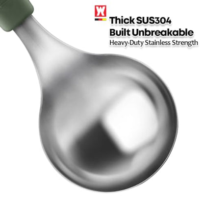 Short Stainless Steel Ladle 220mm (8.6”) – SUS304 Thick Deep Bowl Head with Soft-Grip Silicone Handle – Lightweight Mini Soup & Serving Spoon for Cooking – 5 Color Options (Green) - color: Green