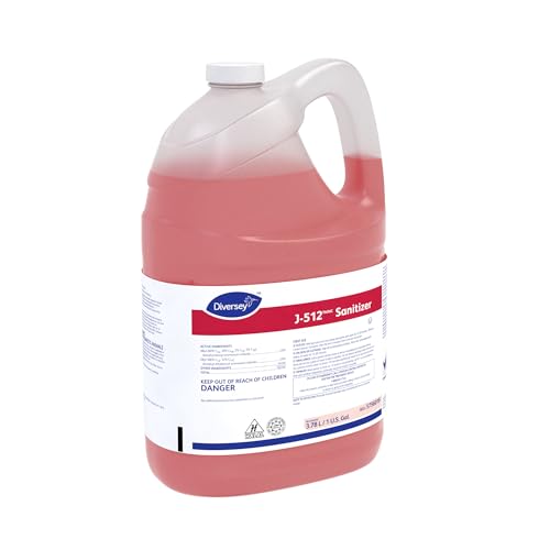 Diversey 5756018 J-512 Sanitizer, Food Contact Sanitizing Liquid for Dishes, Equipment & Utensils, No Fragrance Added, For Home & Commercial Use, Concentrate, 1-Gallon (Pack of 4)