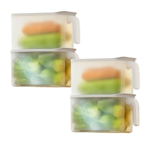 MineDecor 4 Pack 4.5L Plastic Storage Containers Square Food Storage Organizer Stackable Refrigerator Organizer Handle Kitchen Containers with Lids for Fruits Vegetables Meat Egg - style: 4Pack