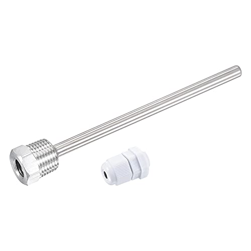 uxcell 8mm Dia G1/2 Thermowell Weldless Stainless Steel 304 with Cable Gland 150mm Length for Beer Fermenter, White - color: White, size: G1/2 x 150mm