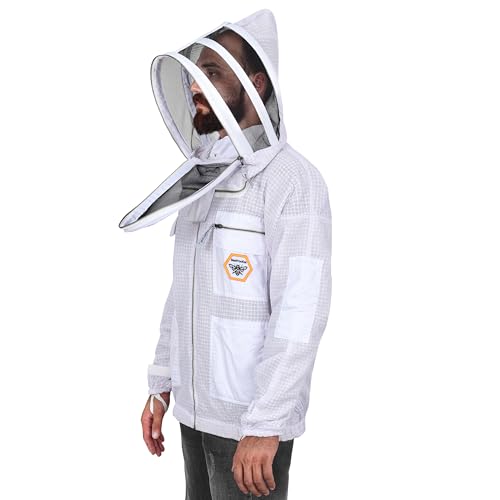 Beekeeping Jacket with Veil 3-Layer Ultra Ventilated Veil Fencing YKK Zippers Full Protection Suit Carrying Bag (BP-301-White)-XL - color: White Fencing Veil, size: X-Large