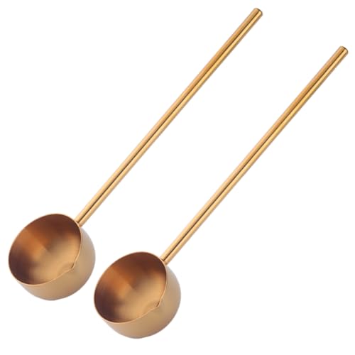 Stainless Steel Hot Oil Ladle, 2pcs Solid Oil Spoon with 10.5 inch Long Handle Pour Spout, 70ml Capacity for Kitchen Cooking Serving Soups and Drizzle Sauces Dishwasher Safe (Gold) - color: Gold