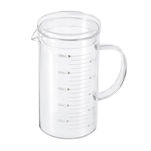 Patikil 500ml Glass Measuring Cup, 3.3 Borosilicate Graduated White Printed Scale Liquid Measure Beaker with Glass Lid and V-Shaped Spout for Kitchen - color: White, size: 500ml