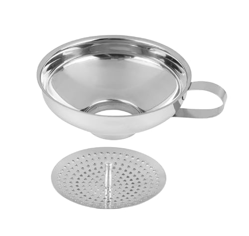 Canning Funnel, Food Grade Stainless Steel Canning Funnel with Strainer, Small Wide Mouth Funnels for Kitchen Use Filling Bottles Mason Jars Canning Supplies Kit Tools, Pack of 2