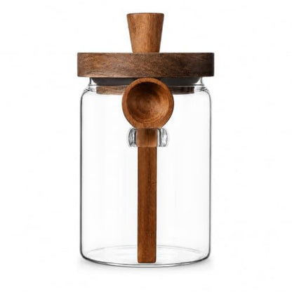 ANSQU Glass Coffee Canister with Wooden Lid, 27 oz Jar with Spoon | Coffee Containers holds up to 8.5oz Coffee Beans, Coffee Grounds Containers, Coffee Bar Organizer - size: 27oz-1pack (φ3.54")