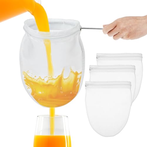 3 Pcs Juice Strainer After Juicing Ultra Fine Mesh Strainer Bags With Stand Reusable Cheese Cloth Bag Small With Stainless Steel Handle Strainers Fine Mesh Bags For Straining Honey Coffee Wine Oil