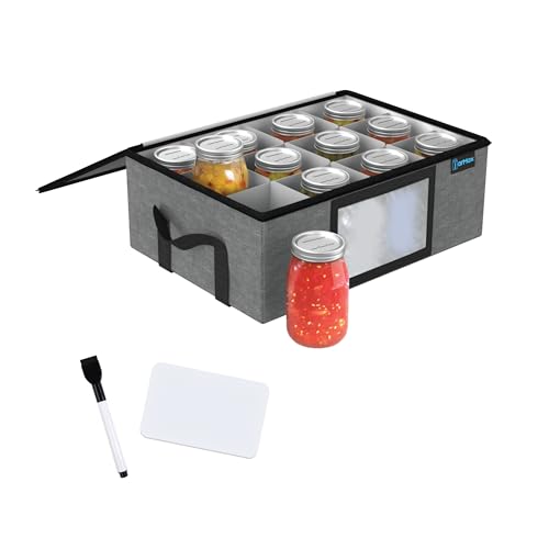 16 oz Pint mason jar storage containers, Sturdy Canning Jar Storage Containers Holds 12 Pint Size Ball Mason Jars, Foldable Canning Organizer, Stackable Home Storage Box with Lid & Label holder - size: Pint