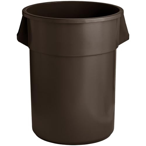PRO&Family Commercial Round Trash Can, Ingredient Bin, Heavy-Duty Plastic, Anti-Static, Kitchen, Office, Outdoor Use (Brown, 55 Gallon) - color: Brown, size: 55 Gallon