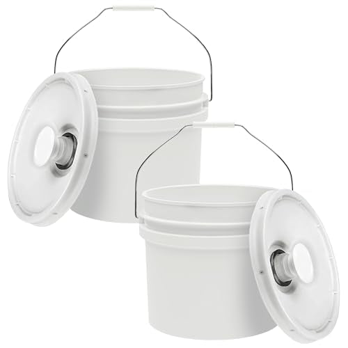 3.5-Gallon White Bucket Pail with Spout Lid, Metal Handles with Plastic Grip for Easy Carrying, Easy Stack and Store, Heavy-Duty Extra Durable, Food Grade, BPA Free - 2 Pack - color: 2 Pack, size: 3.5 Gallon