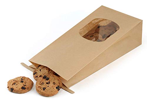 BagDream Bakery Bags with Window 100pcs 4.5x2.36x9.6 Inches Window Tin Tie Tab Lock Kraft Brown Paper Bags for Coffee Bean, Cookies, Treat, Snack - color: Brown