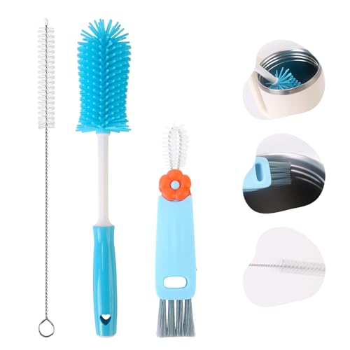 3 Pack Cleaner Brush Kit for Stanley, Bottle Cleaner Brush Set with Straw Brush Cleaner and Cup Lid Cleaning Brush for Stanley Cup, Tumbler Cups, Drinking Glass (Blue) - color: Blue