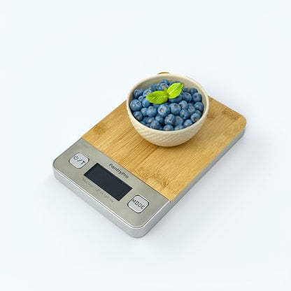 Bamboo Platform Digital Kitchen Scale - for Food Coffee Lab - LCD Display gram Ounces lb:oz - 11 LB/5 KG Capacity - Battery Included - Natural by The Display Guys - color: Bamboo