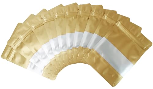 50 Pcs 3.9x5.9 Inch Gold Resealable Matte Metallic Stand Up Bags with Clear Window - Ideal for Food Storage and Small Business Packaging - color: Brown, size: 3.9*5.9 Inch
