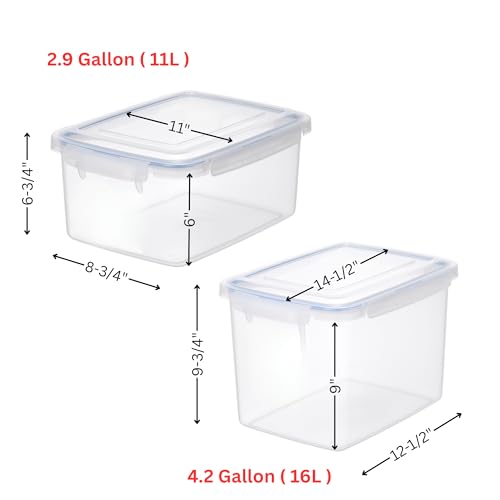 Lustroware Jumbo Food Storage Container Set of 2 with Lids – 12 & 17 Quart Airtight Latching Boxes, Heavy-Duty Stackable Bins for Rice, Flour, Pet Food, Closet, Pantry, Kitchen, Pantry, Made in Japan