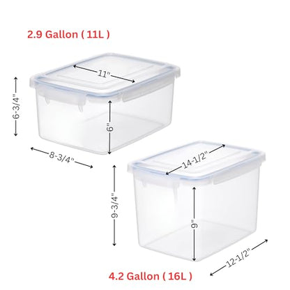 Lustroware Jumbo Food Storage Container Set of 2 with Lids – 12 & 17 Quart Airtight Latching Boxes, Heavy-Duty Stackable Bins for Rice, Flour, Pet Food, Closet, Pantry, Kitchen, Pantry, Made in Japan